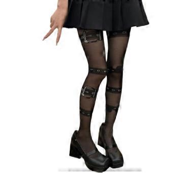 Dames, sexy, doorschijnende leggings, gotische punk stijl, met beenbandjes, patroon, lingerie, hoge taille, zijden panty's met shaping aan de bovenkant.