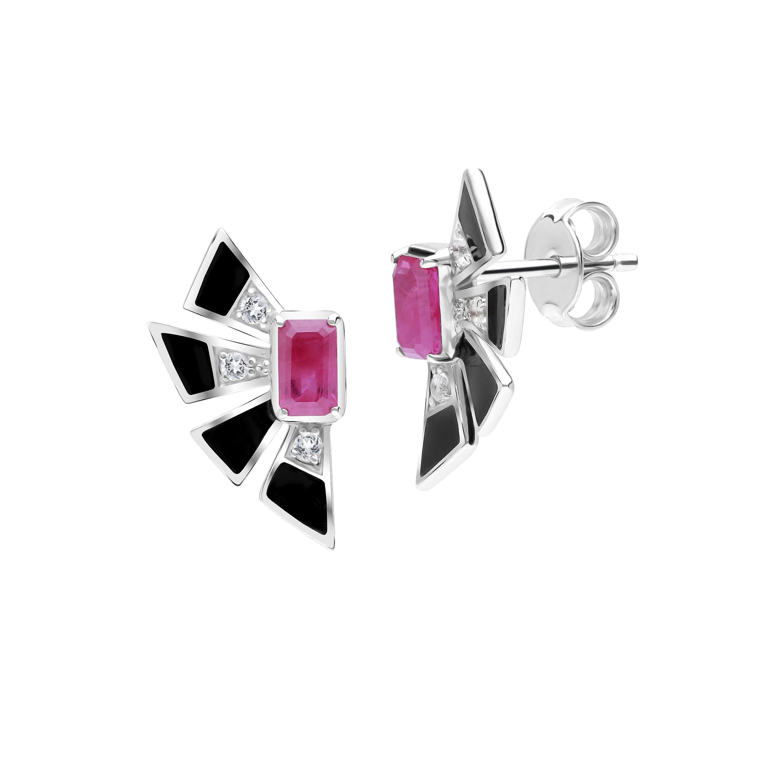 Grand Deco Ruby & White Topaz Fan Earrings
