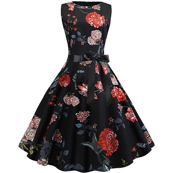 New Classic Women's Retro Hepburn Style Dress Waist Slim And Swing Dress With Belt