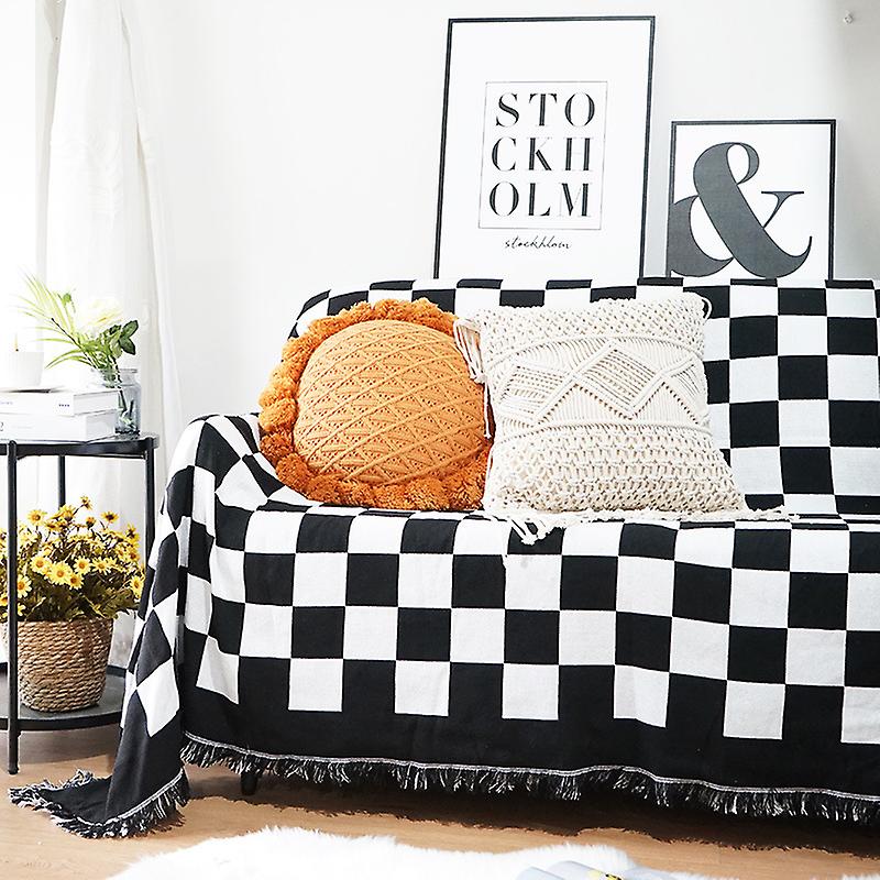 Sofa Blanket Chair Cover Decorative Chessboard Compartments Pattern for Couch, Bed, Camping ...