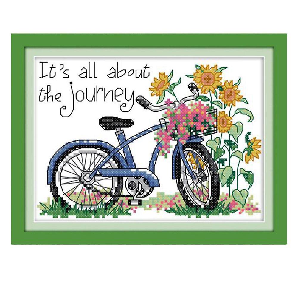 Bicycle Travel Pattern Stamped Cross Stitch Kit 14ct Needlework Kit 21x16cm