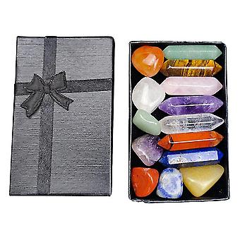 14pcs / set Naturstein Kristall Edelstein Chakren Stein Quarz Mineral Ornamente Geschenkbox