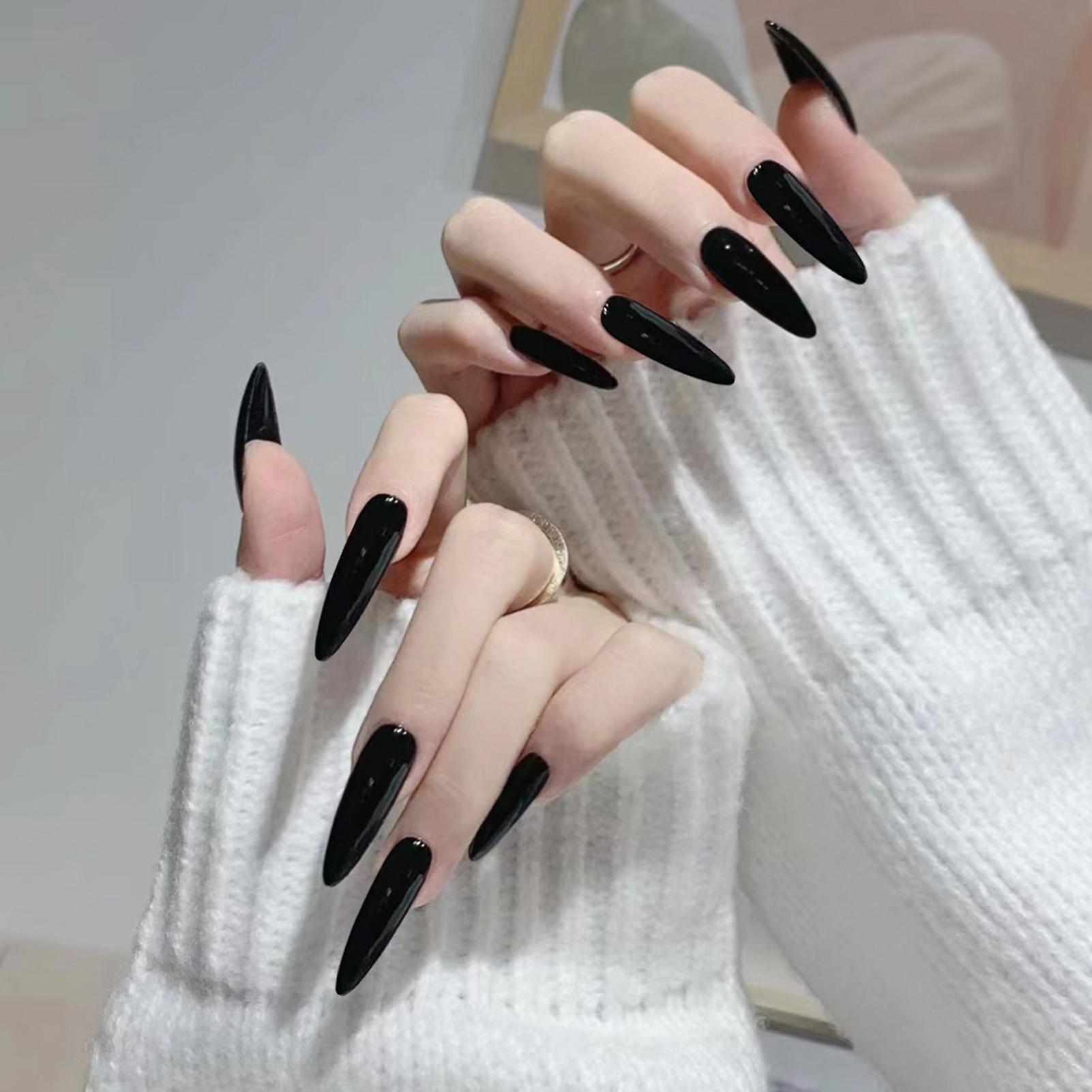 Black Pointed Head Long False Manicure Chip-proof Smudge-proof Fake Nails