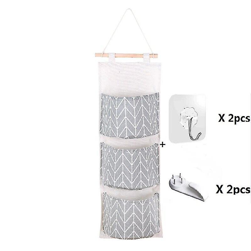 Cotton Linen Hanging Bag Home Storage Folding Waterproofing Coating Boxes And Bins Wall-mounted Modern With Hooks