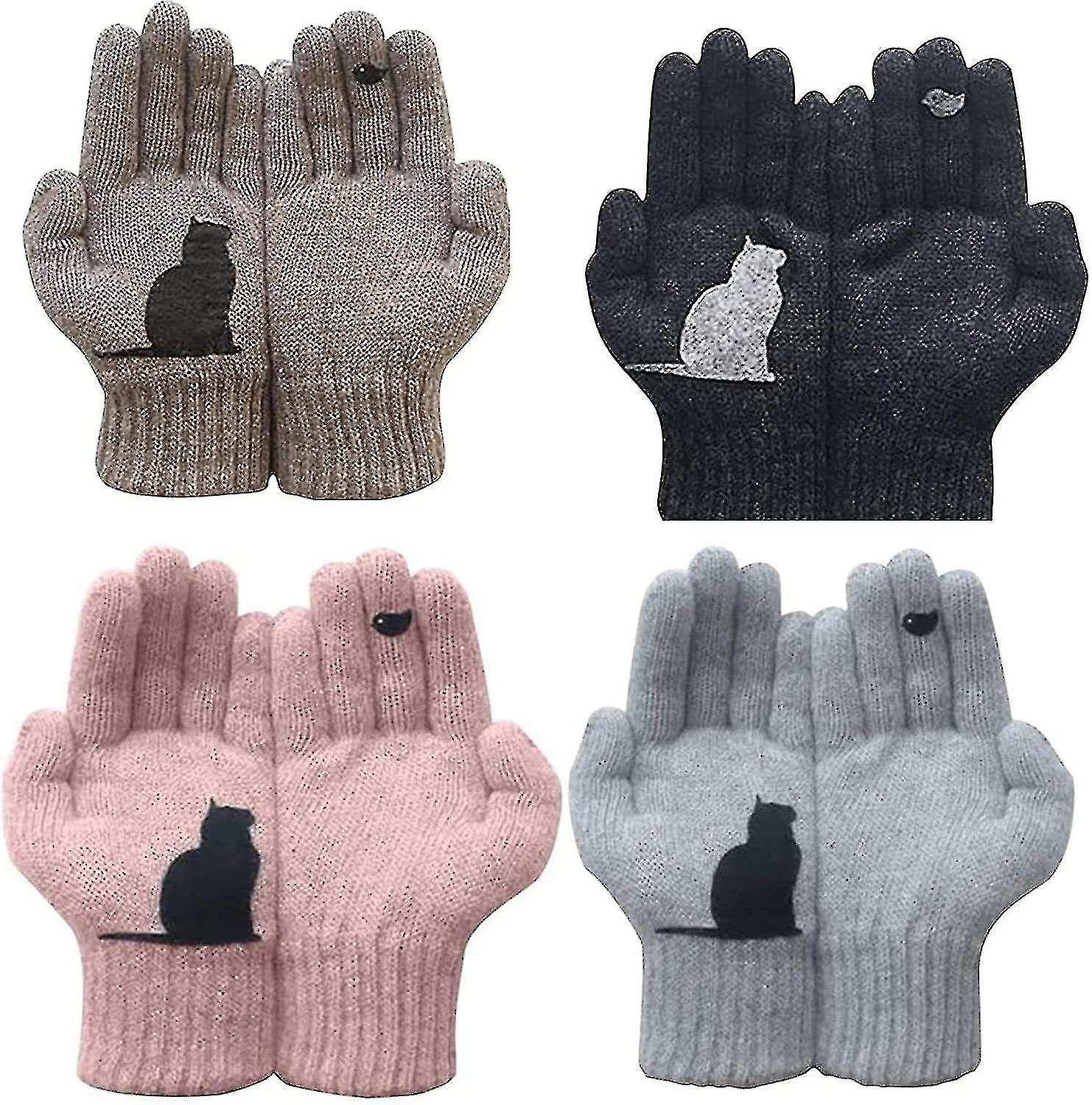 Cat Fan Gloves,cat Bird Print Gloves Cute Simple Mitten