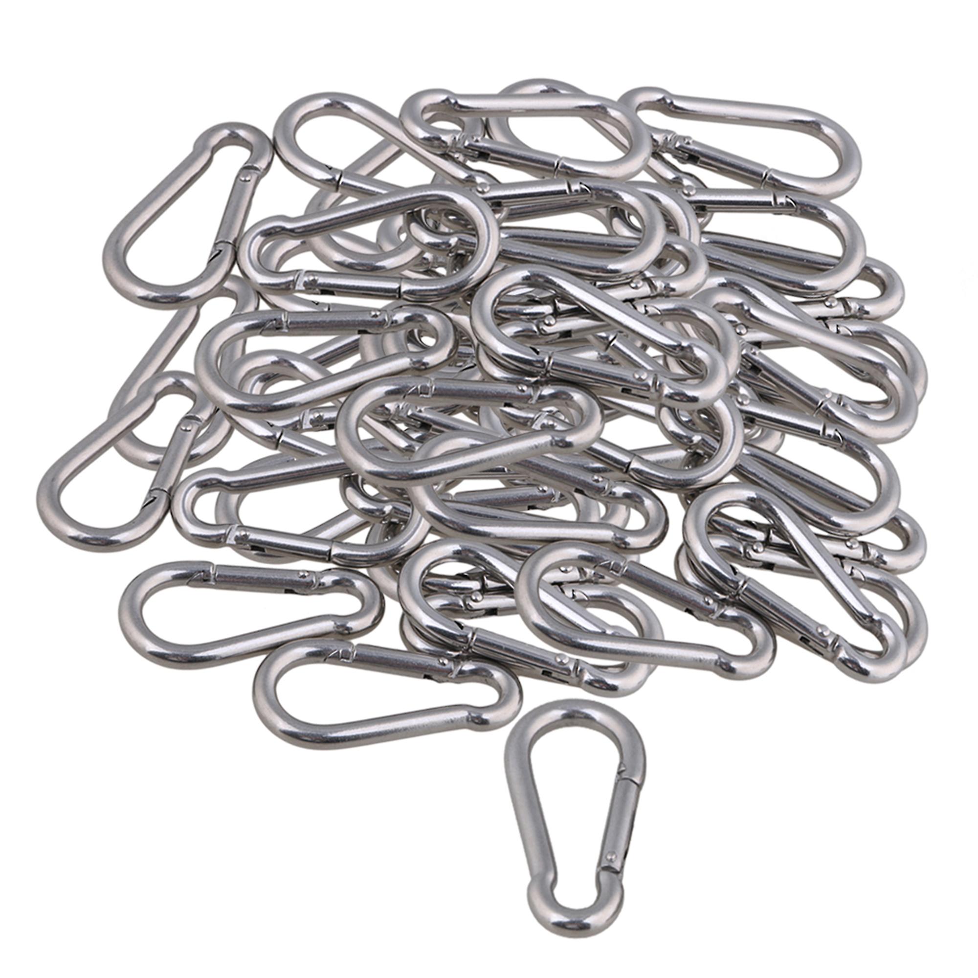 50PCS Stainless Steel Spring Snap Hook Buckle Clips for Wire Rope Silver