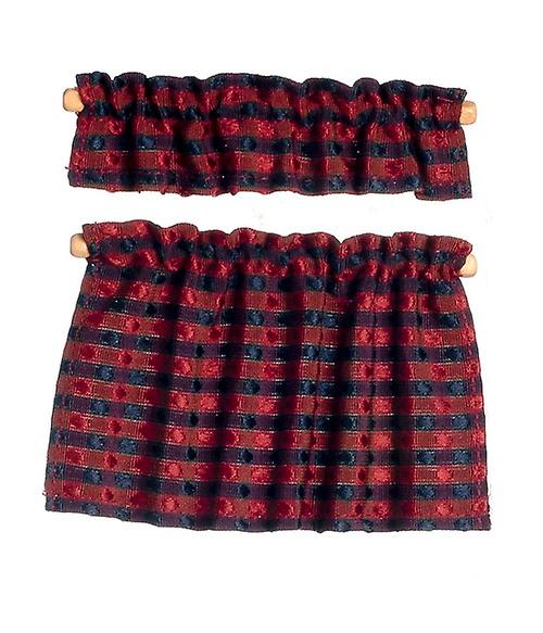 Dolls House Red And Blue Cafe Curtains Miniature Window Accessory