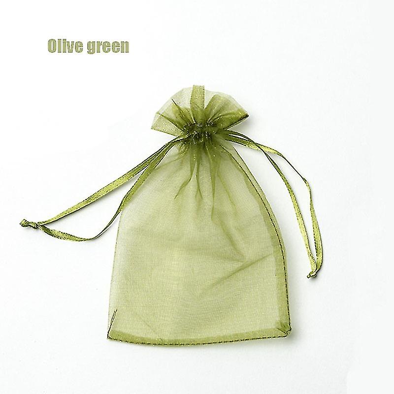 100 pz 22 Colori 7x9 9x12 cm 10x15 13x18 cm Regalo di Natale Di Nozze Drawable Organza Sacchetti Gioielli Packa verde oliva 10x15cm 100pcs