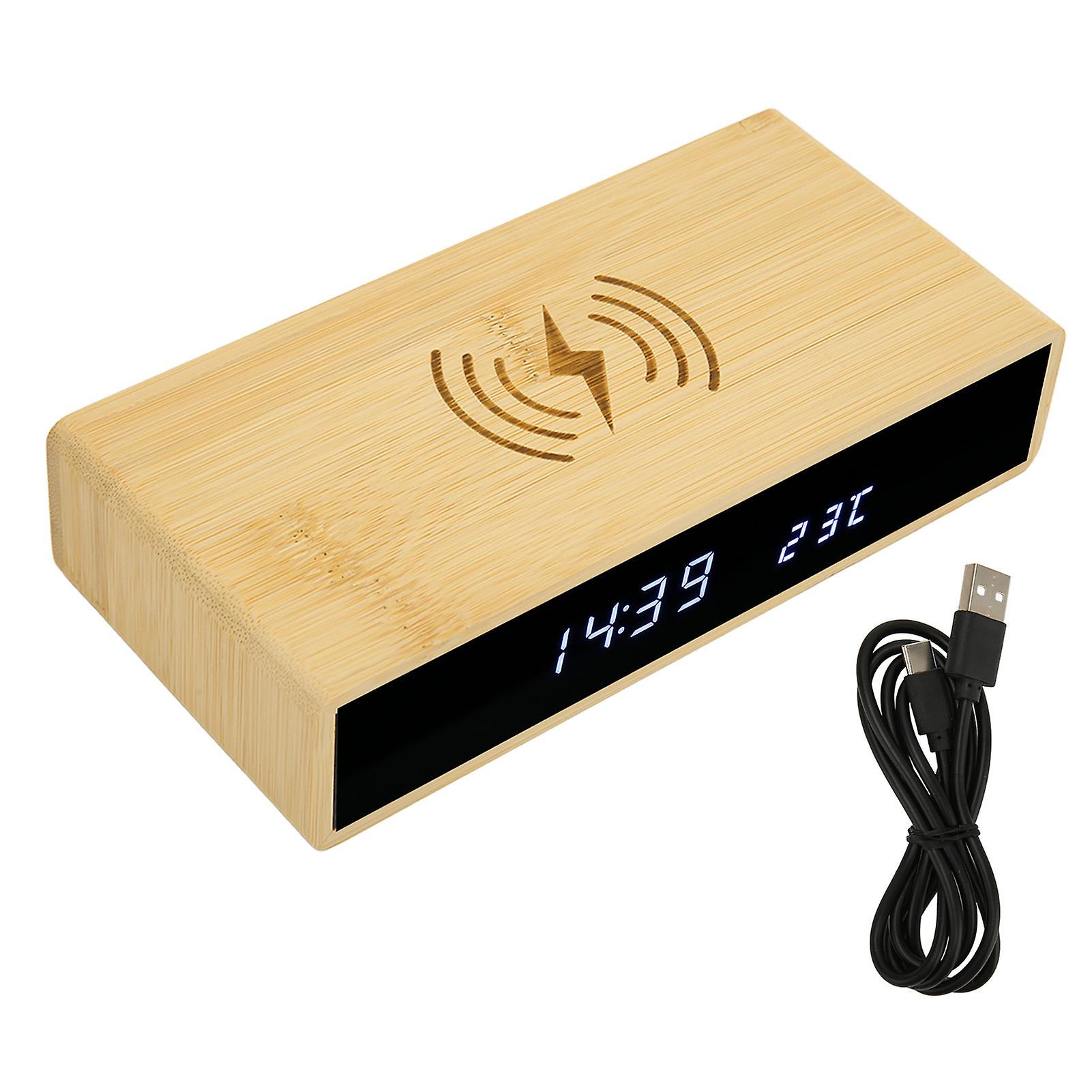 Holz, Digital, Wecker, Wireless Charging, Bambus, LED-Uhr