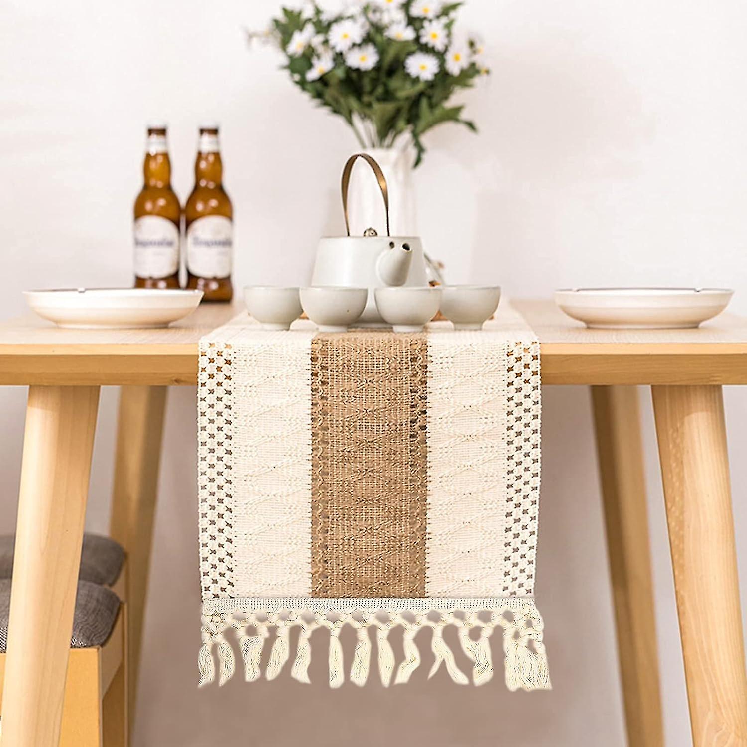 Beige Macrame Table Runner Cotton Vintage Crochet Hollow Table Runner