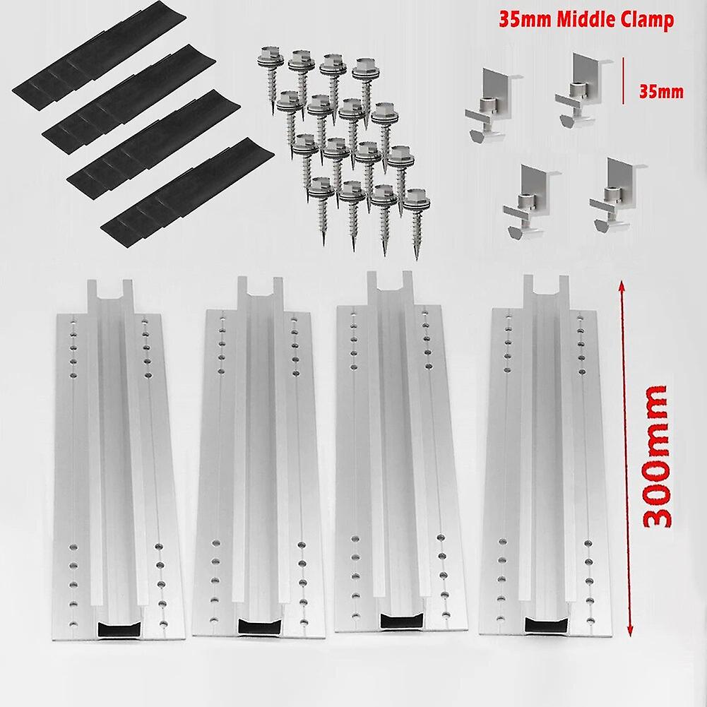 Solar Panel Module Aluminum Angle Trapezoidal Rail 30cm Mounting Rail Aluminum Solar Panel Middle Clamp End Clamp~0465