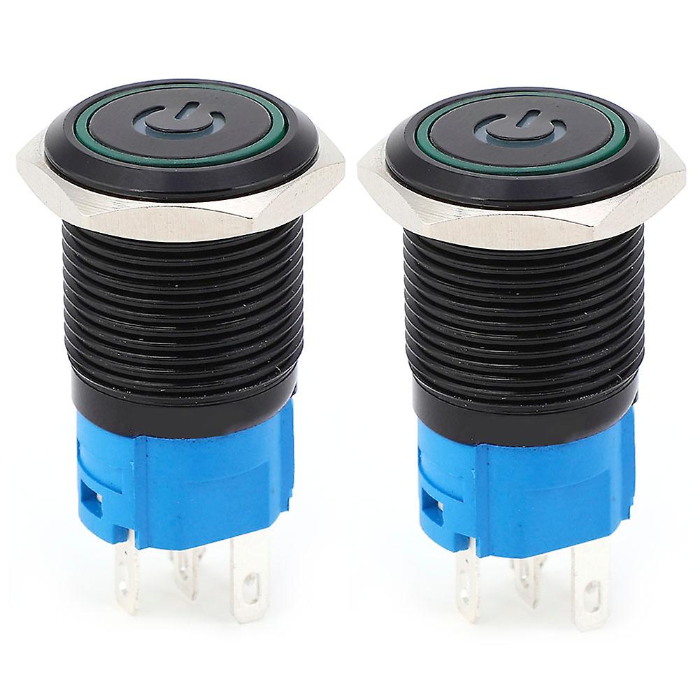 Risegun Self Locking Switch Metal Switch Self Locking with LED Lamp 16mm IP65 2PCS Green 220VAC