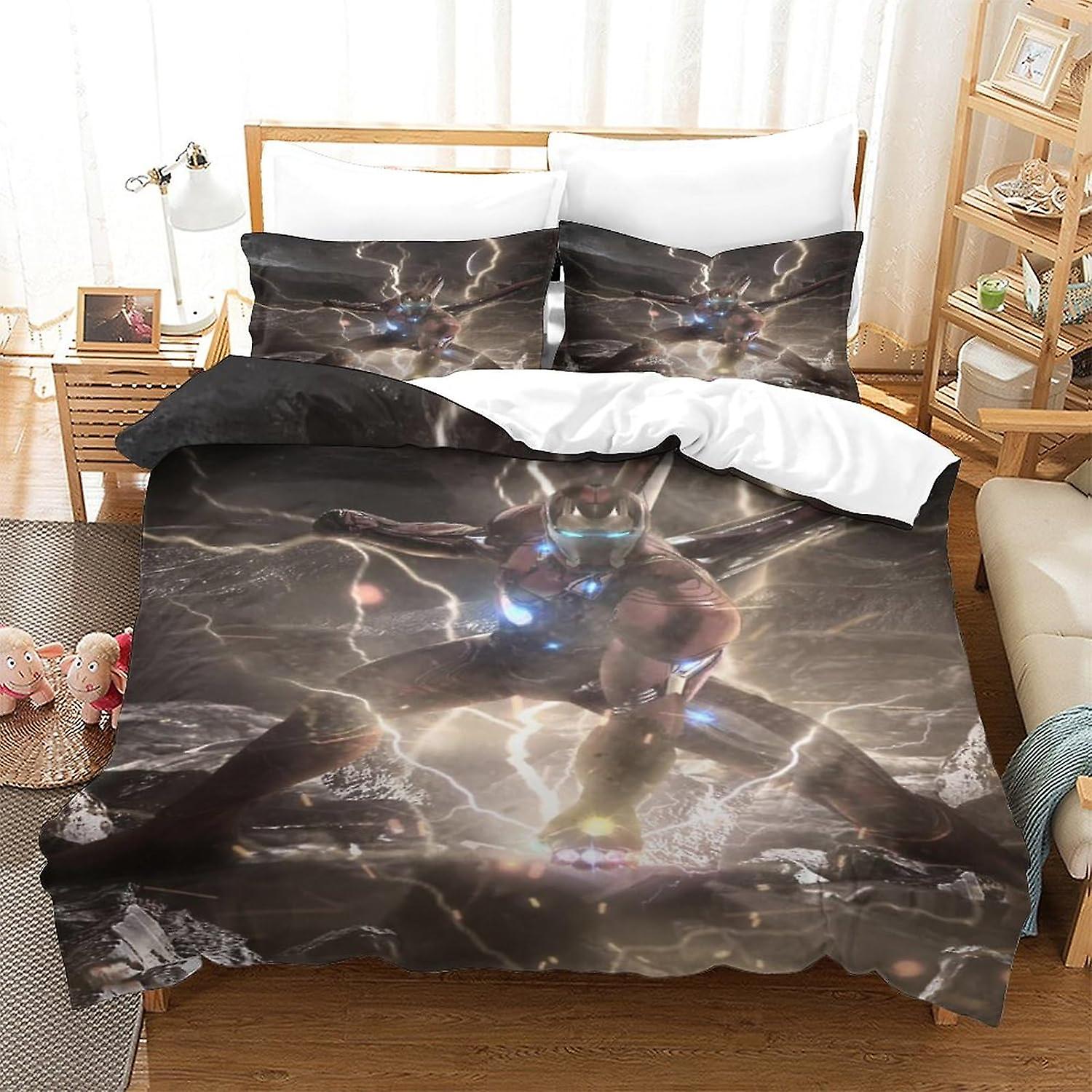 EKENOZ Bedding Set Iron Man Duvet Cover Set with Zipper Closure,Superhero Quilt Cover Set for Teen Kids Boys Girls Adult,Durable Microfiber 3 Pcs Set 