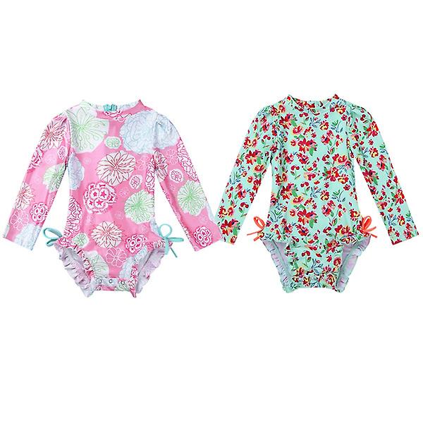 Tout-petit Filles À Manches Longues UPF 50 Rash Guard Maillots De Bain 2pcs
