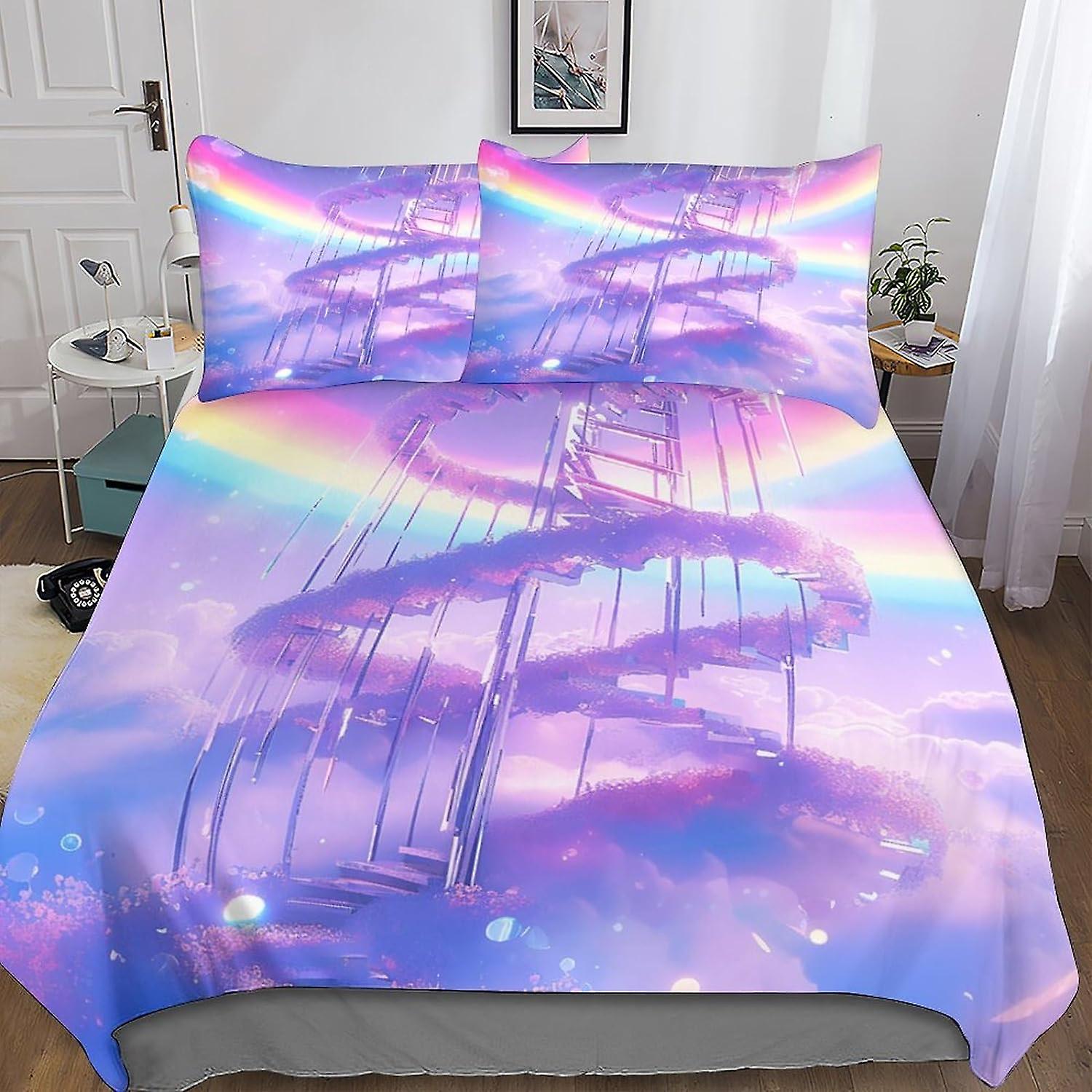 Rainbow Stairs Sängkläder Set 3D Påslakan Set Mjukt Mikrofiber Färgglatt Täcke Med Örngott, Täcke Cover 3 Piece Set