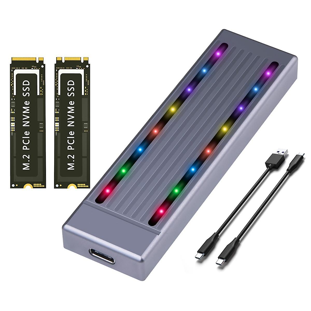 M.2 NVMe Hard Drive Enclosure SSD Cool RGB Light Hard Drive Enclosure Aluminum CNC Case High Speed Gen.2 with Cable,C