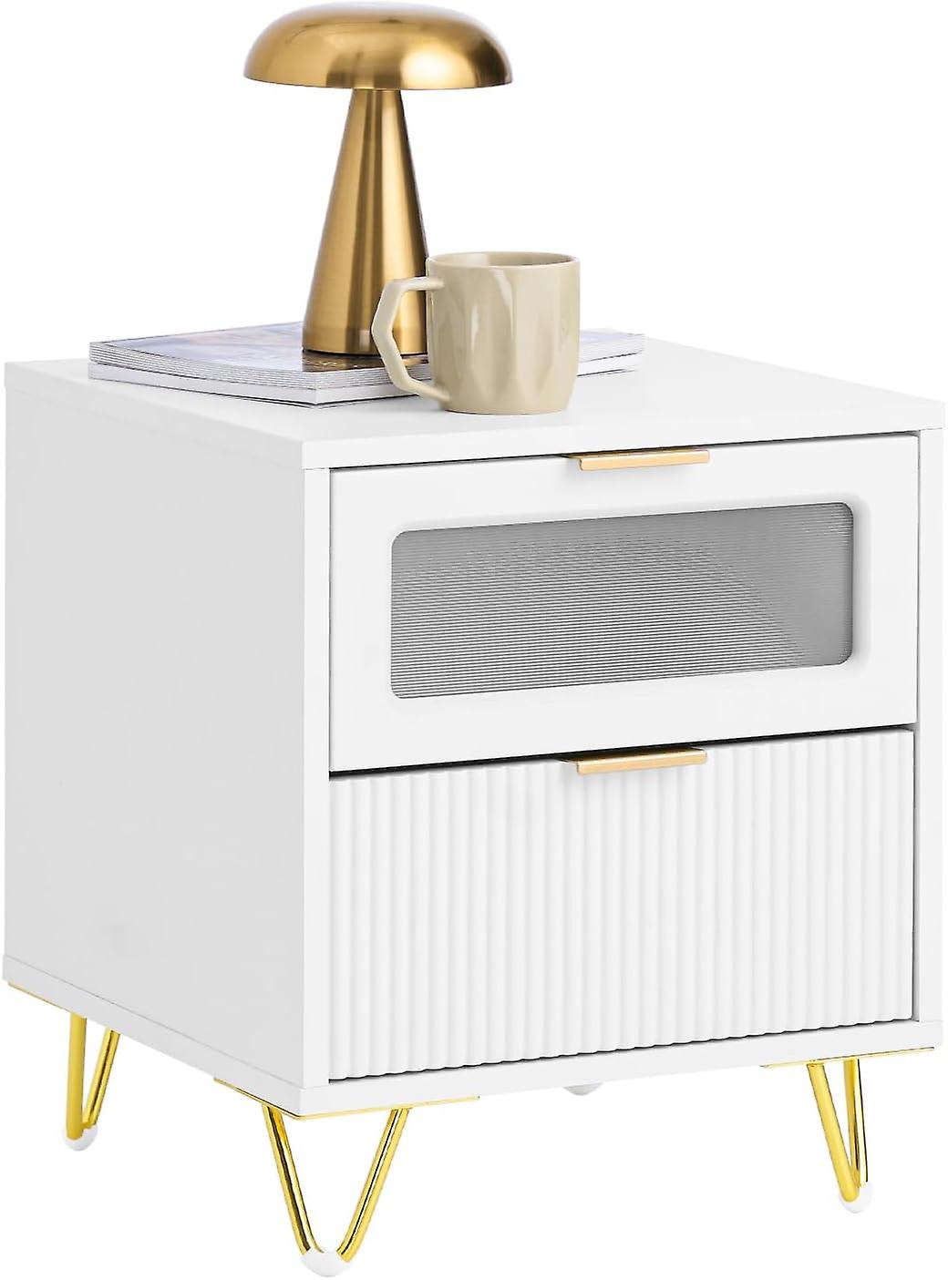 SoBuy FBT123-W, Table de chevet, Table de chevet, Table d’appoint, Table d’appoint, Canapé, Table d’appoint, Table basse, Table de chevet, Meuble de chevet avec 2 tiroirs