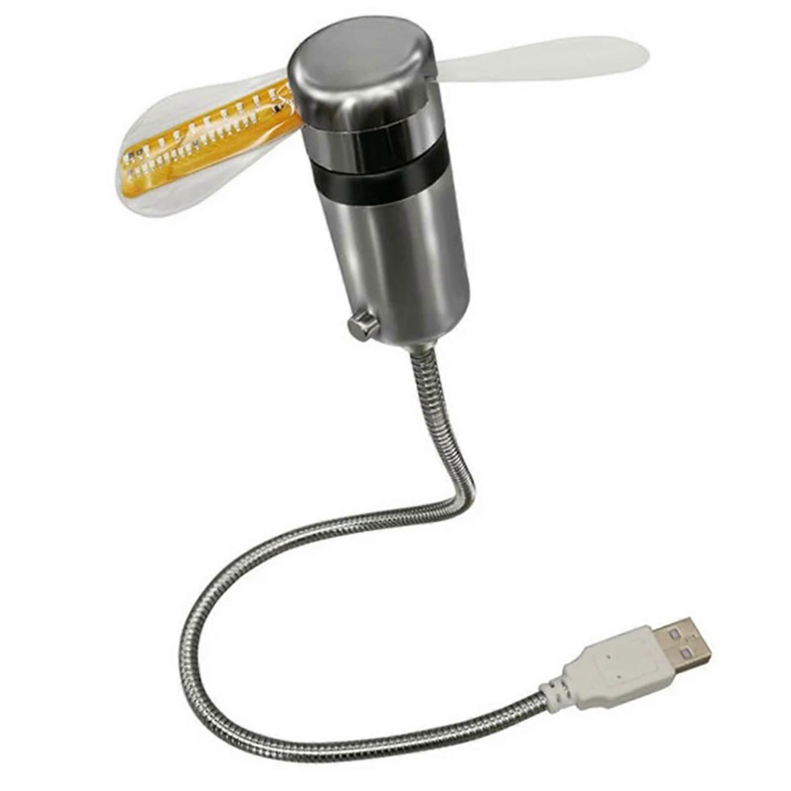 Portable Clock Fan RGB LED Night Light USB Plug-Play Compact Size Flexible Hose Design Real Time Temperature Display Metal Mini Fan