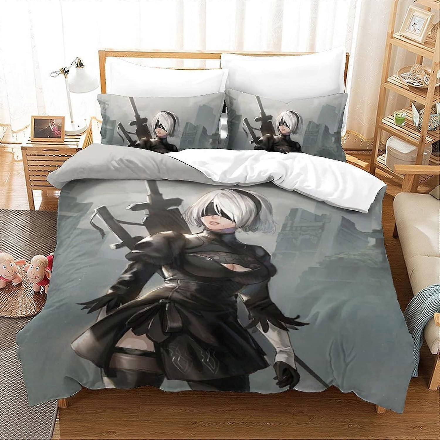 Poszwa na kołdrę Nier Automata Yorha No Type B Game, Poszewka na kołdrę Pieces Poszewka na poduszkę, Zestaw poszewek na kołdrę z mikrofibry, Pojedynczy zestaw kołder do gry 135*200 CM
