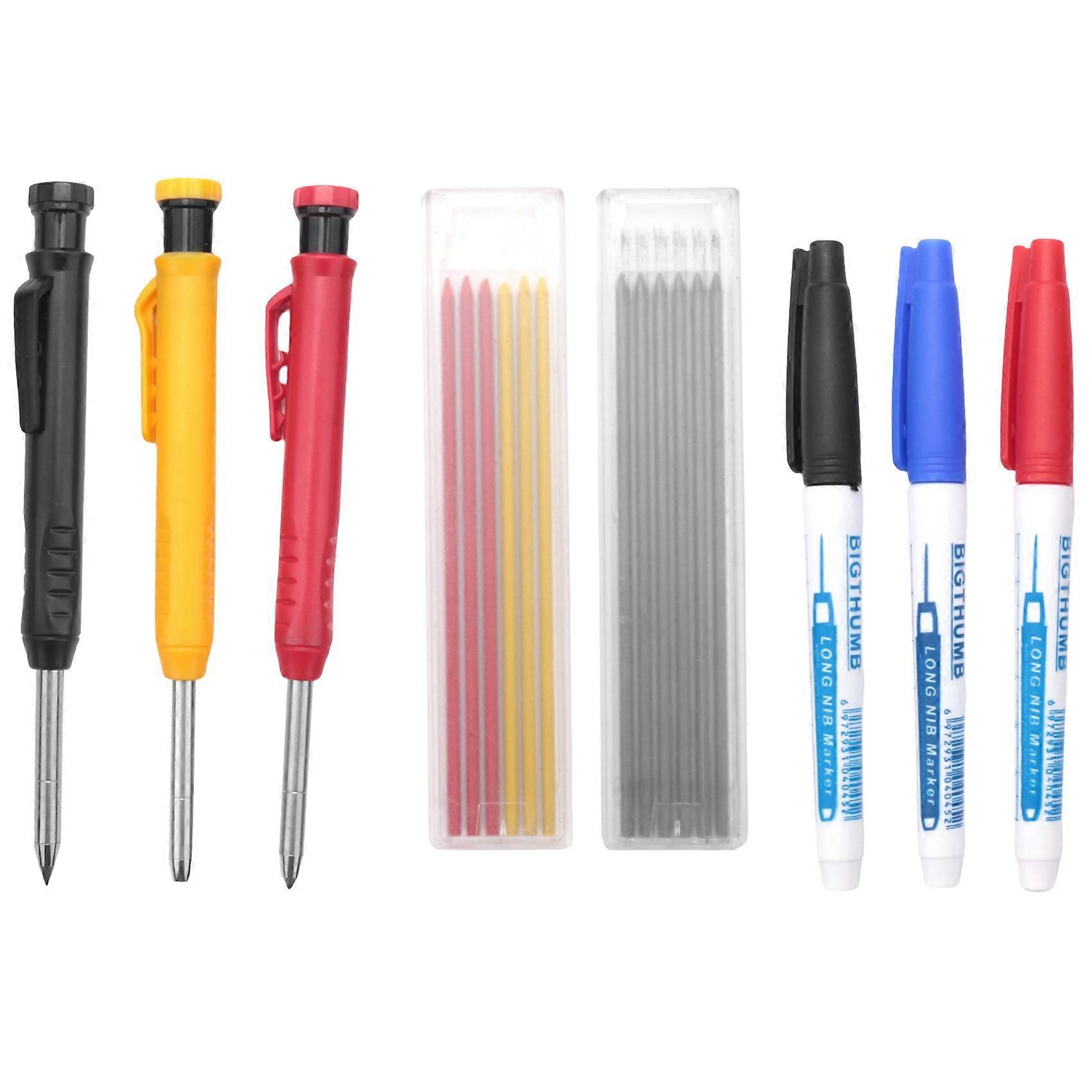 Woodworking Pencil Tool Set Multi-Purpose Deep Hole Markers Mechanical Pencils Long Nib Woodworking Pens
