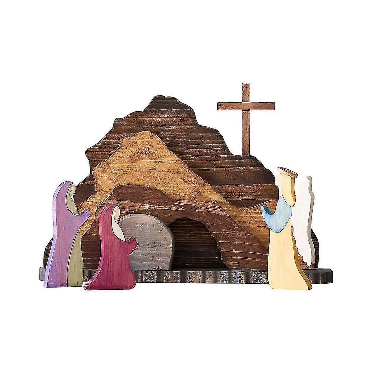 زينة يوم الهالوين الدينية - مشهد القيامة مجموعة المهد الخشبي المذود الخشبي Creche N