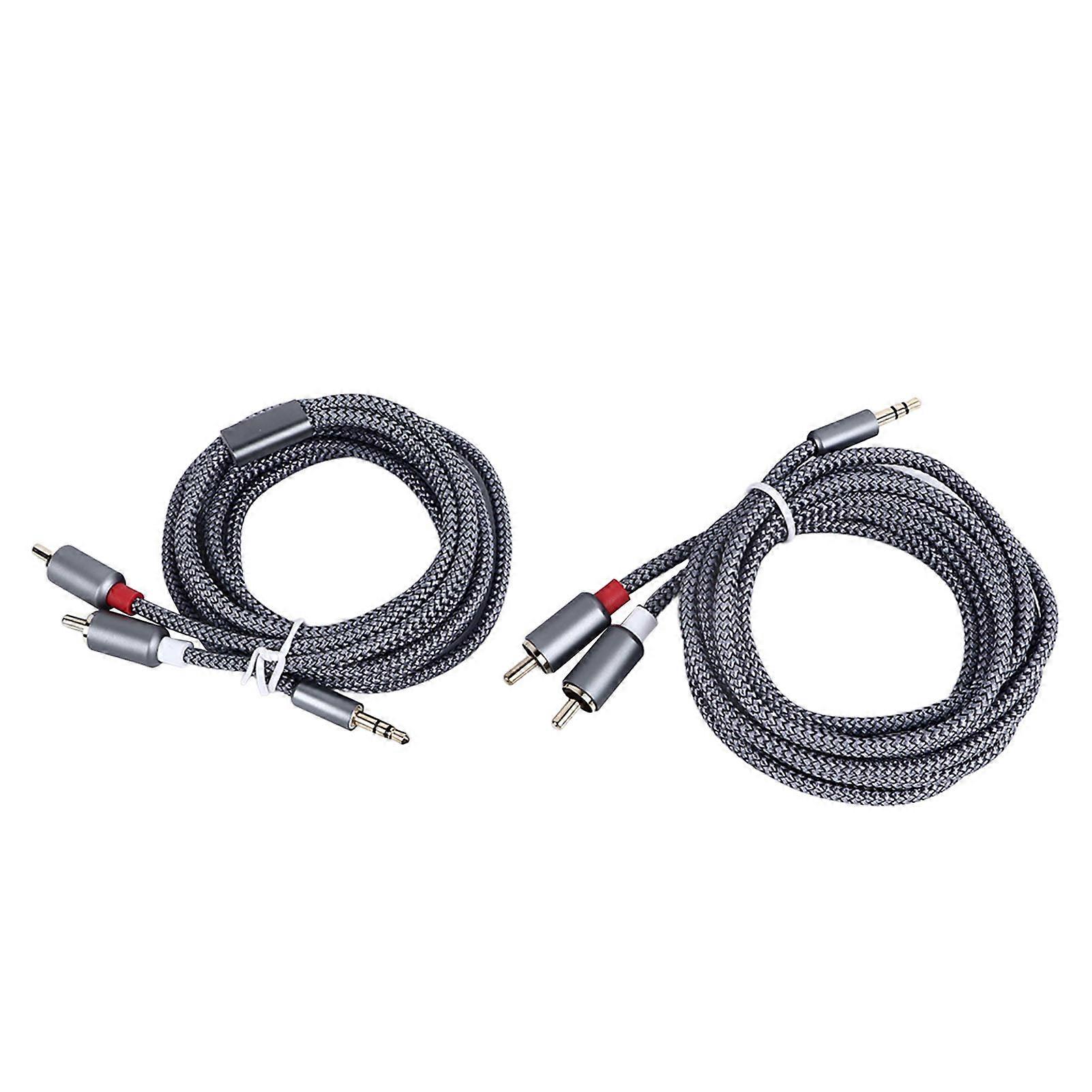 2PCS 3.5mm to 2 RCA Y Splitter Cable Stable Connection Portable Male to Male 3.5mm to RCA Adapter for Speaker Computer Phone Silver Gray 2m / 6.6ft