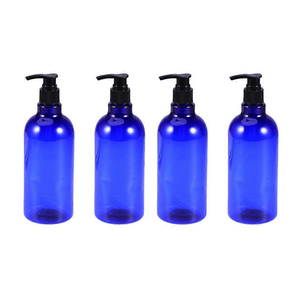 4pcs Empty Pump Plastic Bottles Pressure Emulsion Bottle for Traveling Home Use(500ML Blue)
