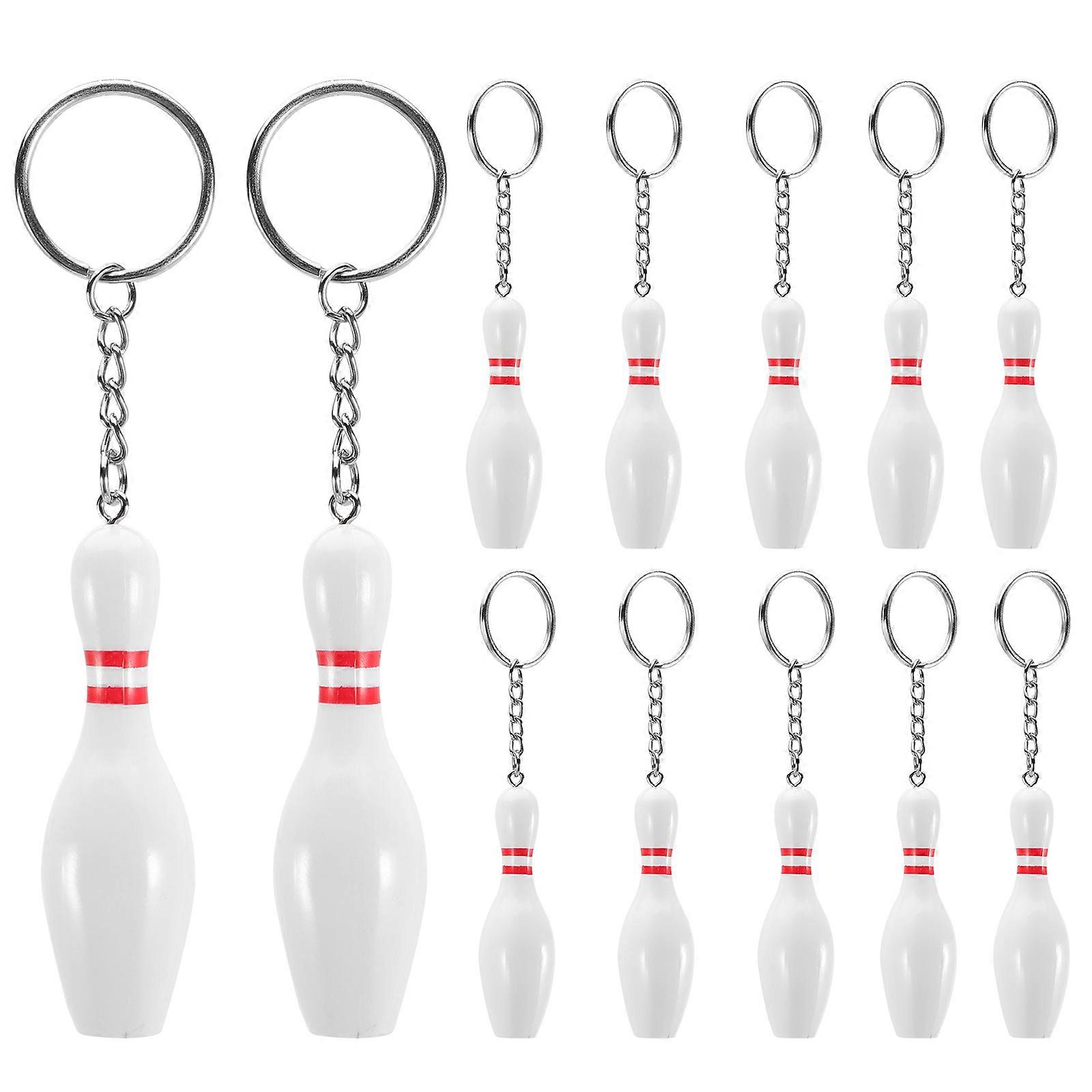 12pcs Bowling Pin Keychains Small Bowling Key Chains Backpack Hanging Key Pendant