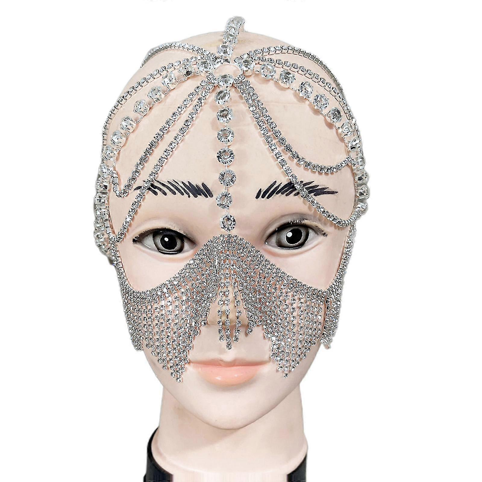 Crystal Tassel Hairwear Luxury Forehead Chain For Rhinestone Mask For Masquerade