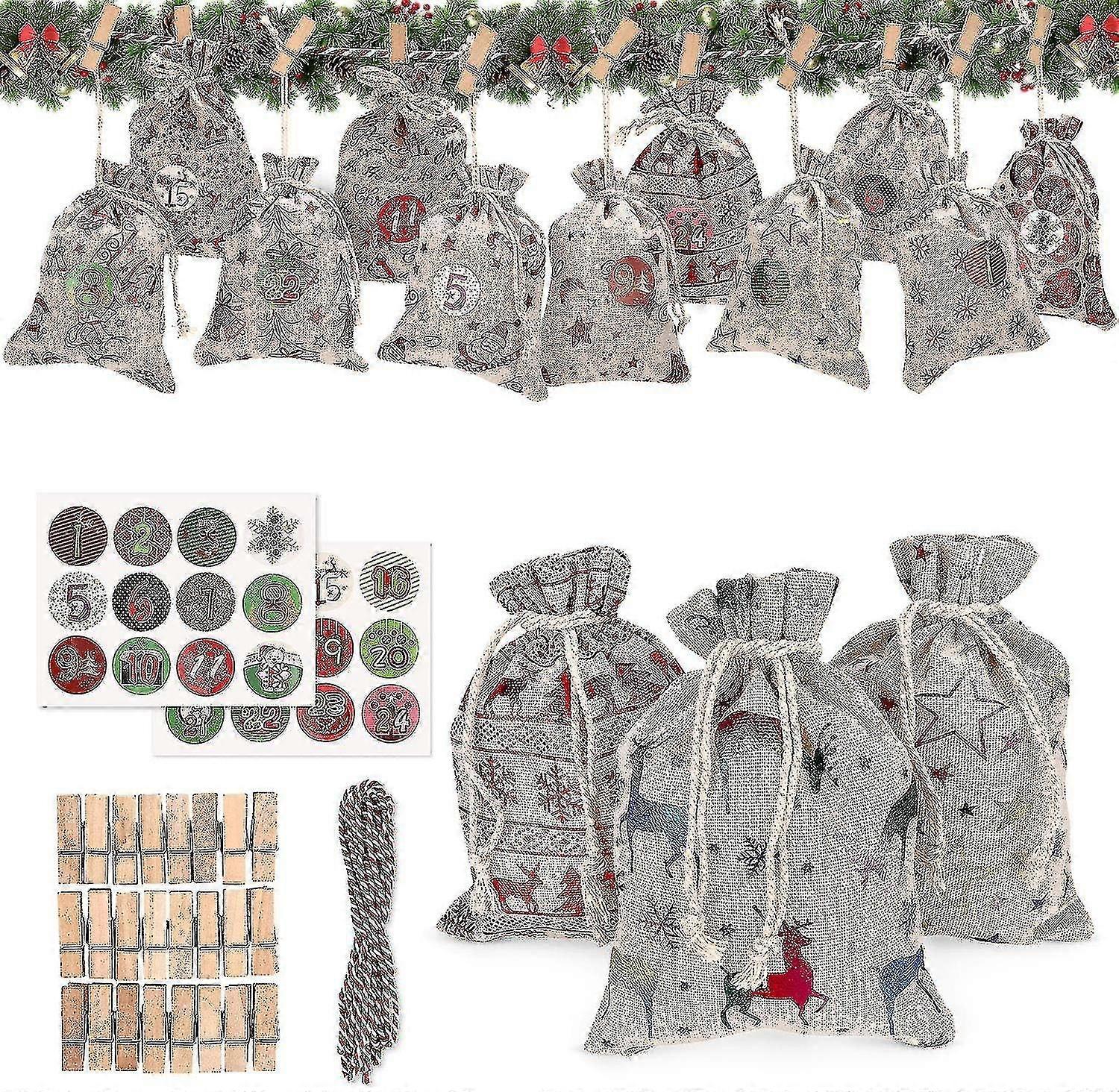 Ημερολόγιο έλευσης κλινοσκεπασμάτων βαμβακιού, ημερολόγιο έλευσης για να γεμίσετε τον εαυτό σας, ημερολόγιο άφιξης για να γεμίσετε μεγάλο, τσάντες για το ημερολόγιο άφιξης (24 κομμάτια 12 σχέδια)