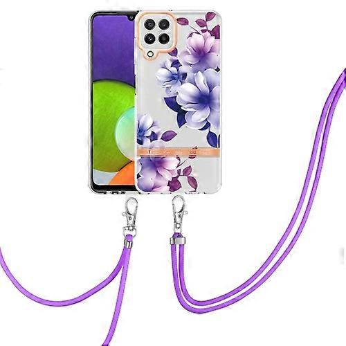 For Samsung Galaxy A22 4G / M32 Global Flowers Series TPU Phone Case with Lanyard