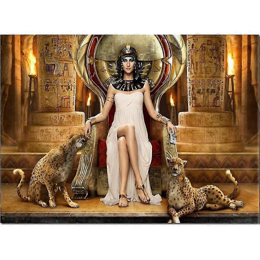 Diamond Painting Full Round Egyptian Queen And Leopard Pattern 5d Round 3d Diamond Embroidery Rhinestone Mosaic Cleopatra