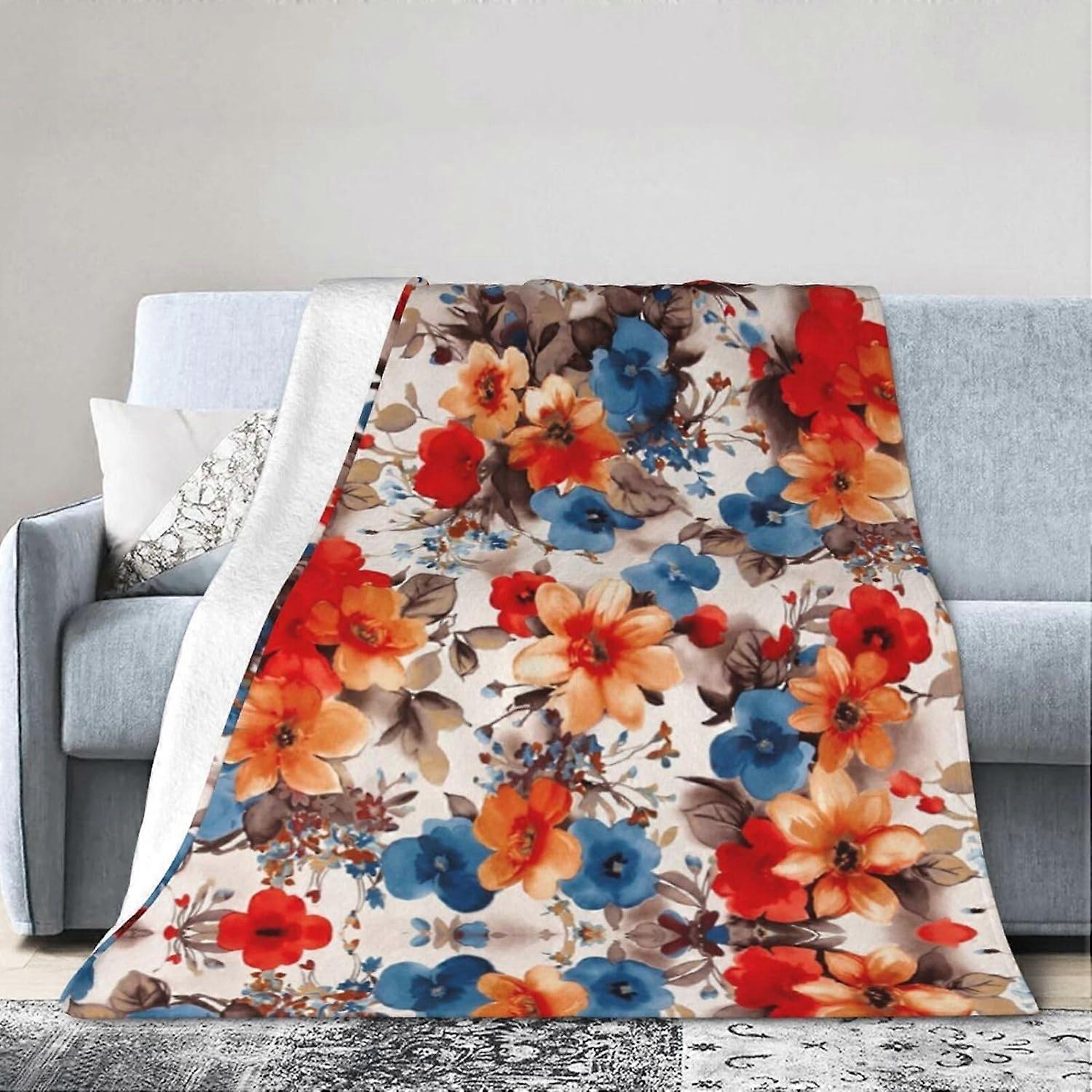 Blomster Blomst Print Print Tæppe, Letvægts Super Blød Fleece Tæppe Til Sofa Seng Stue-LKJH130
