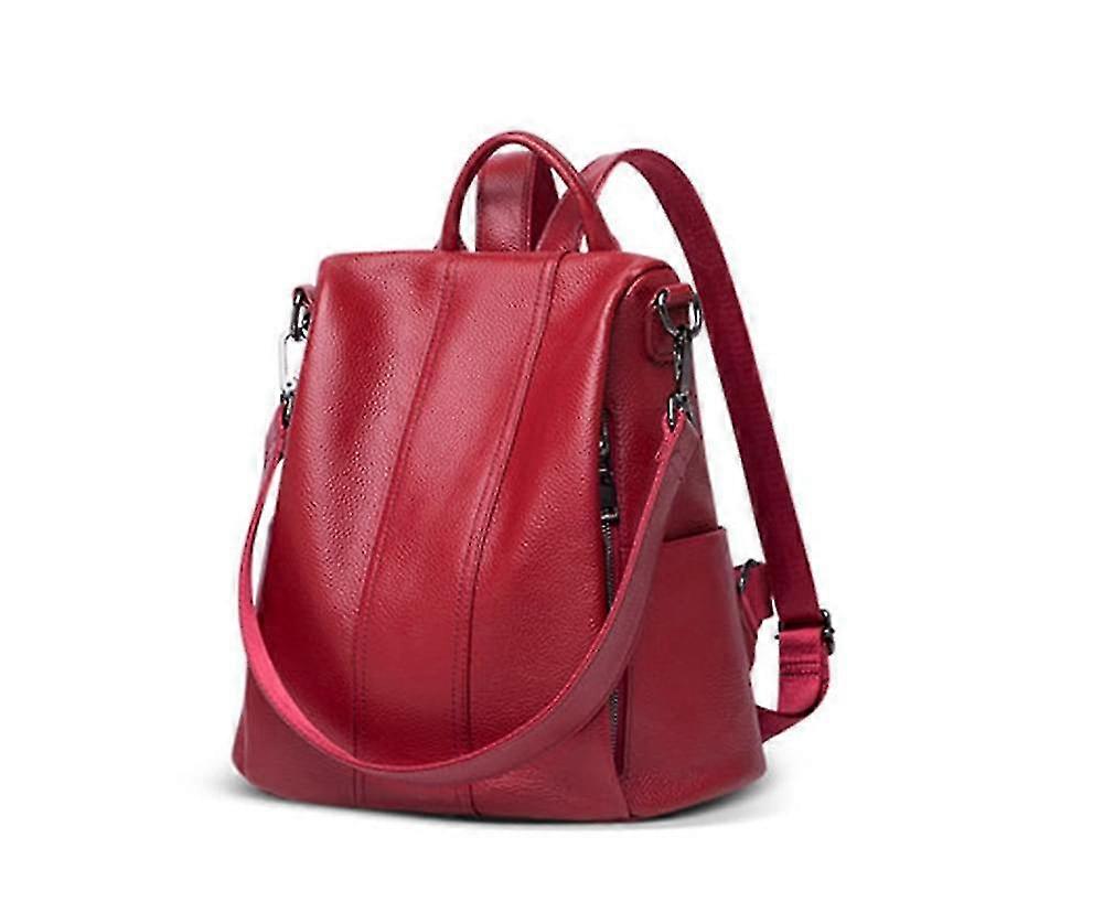 Women Soft Leather Backpack Antitheft Rucksack Shoulder Bag Medium--wine Red