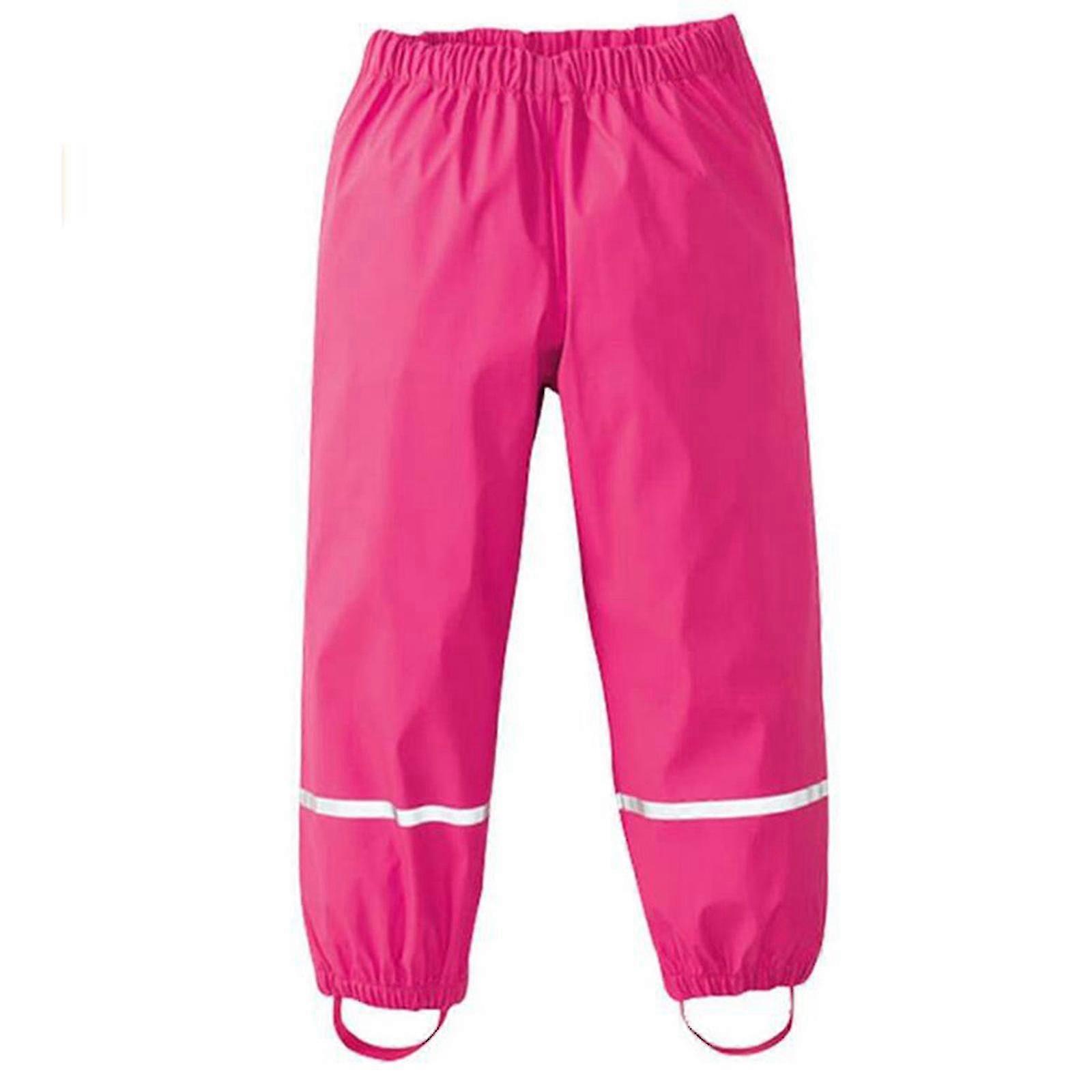 Children's Rain Pants Waterproof Breathable Buddelhose Mud Pants For Girls Boys 110 Rose Red