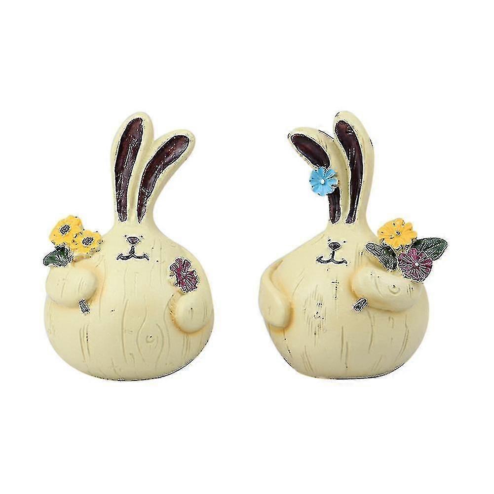 1 Pair Resin Rabbit Ornaments Indoor & Outdoor Easter Decorations -s