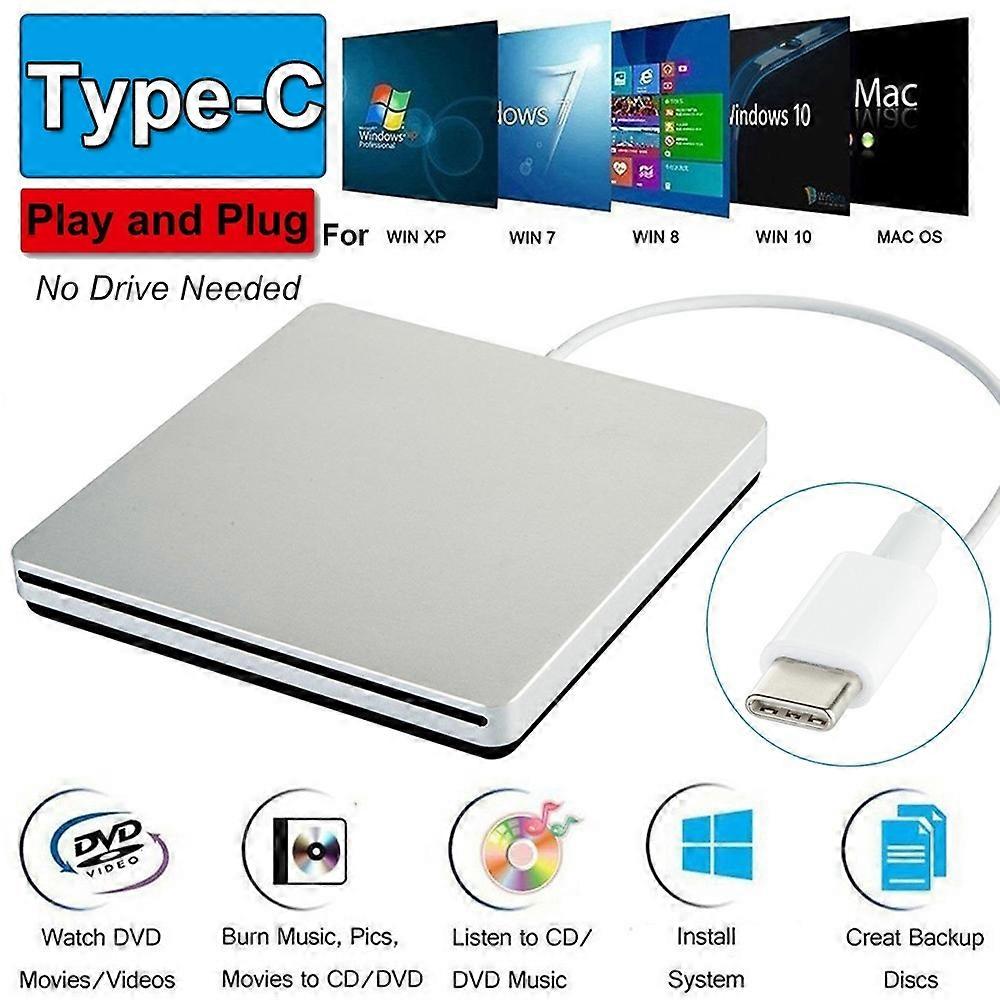 DVD Drive CD Burner DVD/CD-ROM,External Portable Type-C Super CD/DVD +/-RW Rewrite for Latest Mac Pro/MacBook Pro/ASUS/DELL Latitude with USB-C Port