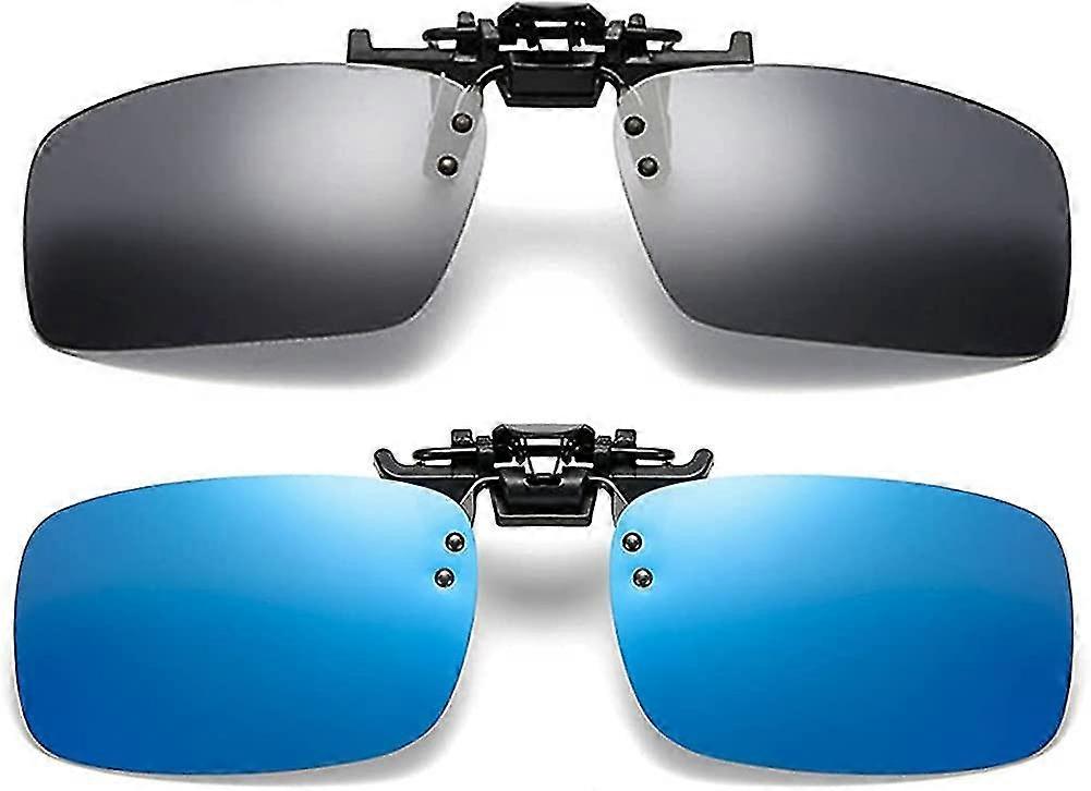 2 Pairs Sunglasses Clip On Flip Up Night Vision Glasses Anti Glare
