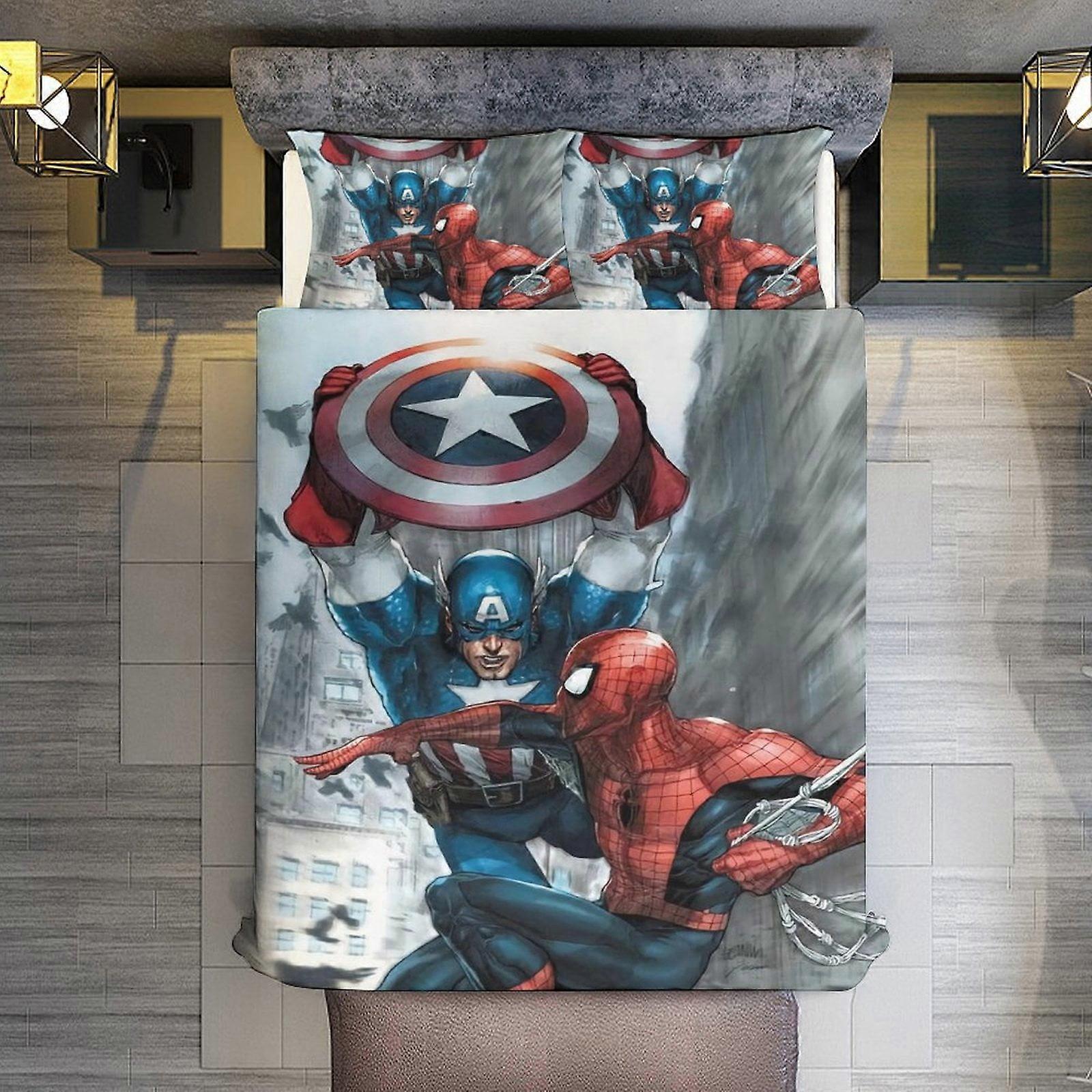 v3107  Bed Sheets Bedding 3 Piece Bedding Set,Spider-Man Capitan America Comforter Set for Kids Boys Teen Men Tween 3D Lightweight Microfiber Bedding 