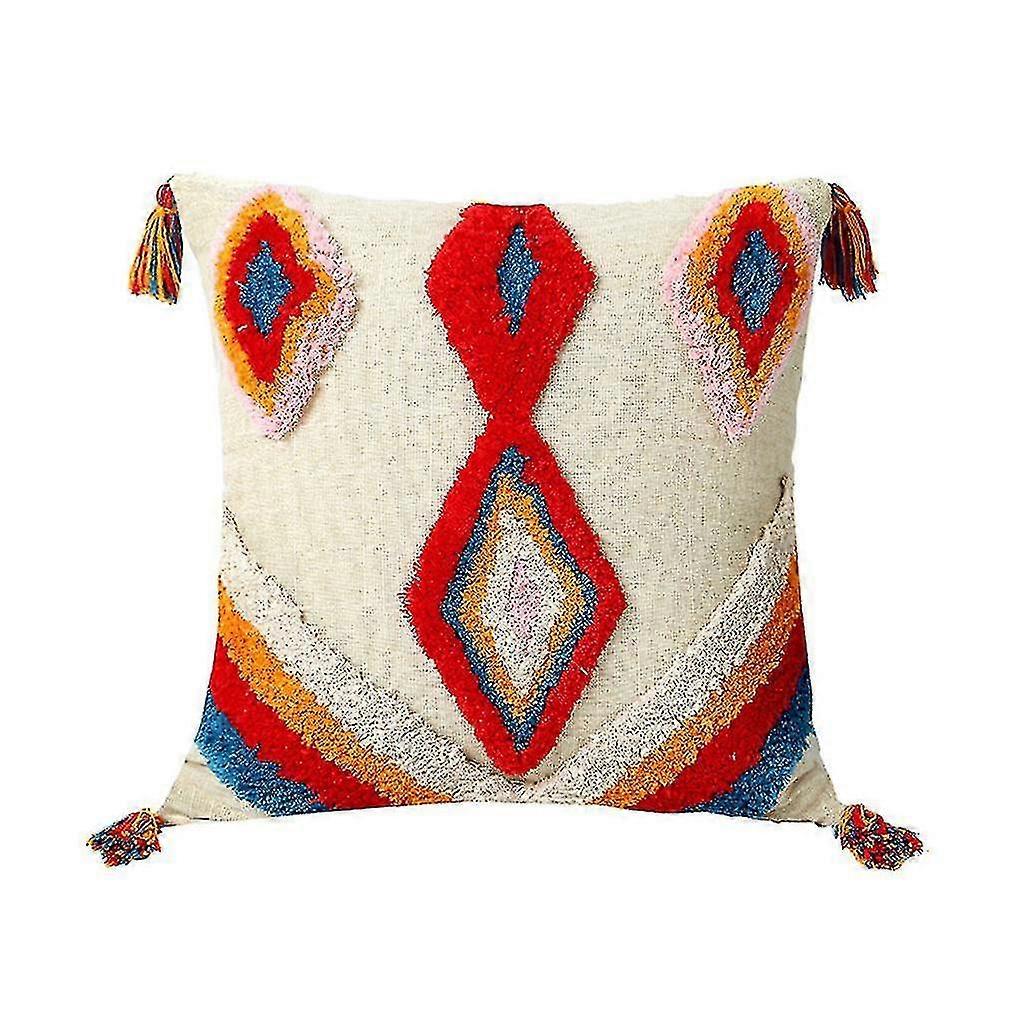 Color Tufted Pillow Case Stereoscopic Embroidery Tassels Decorative Cushion Cover For Sofa 45x45cm