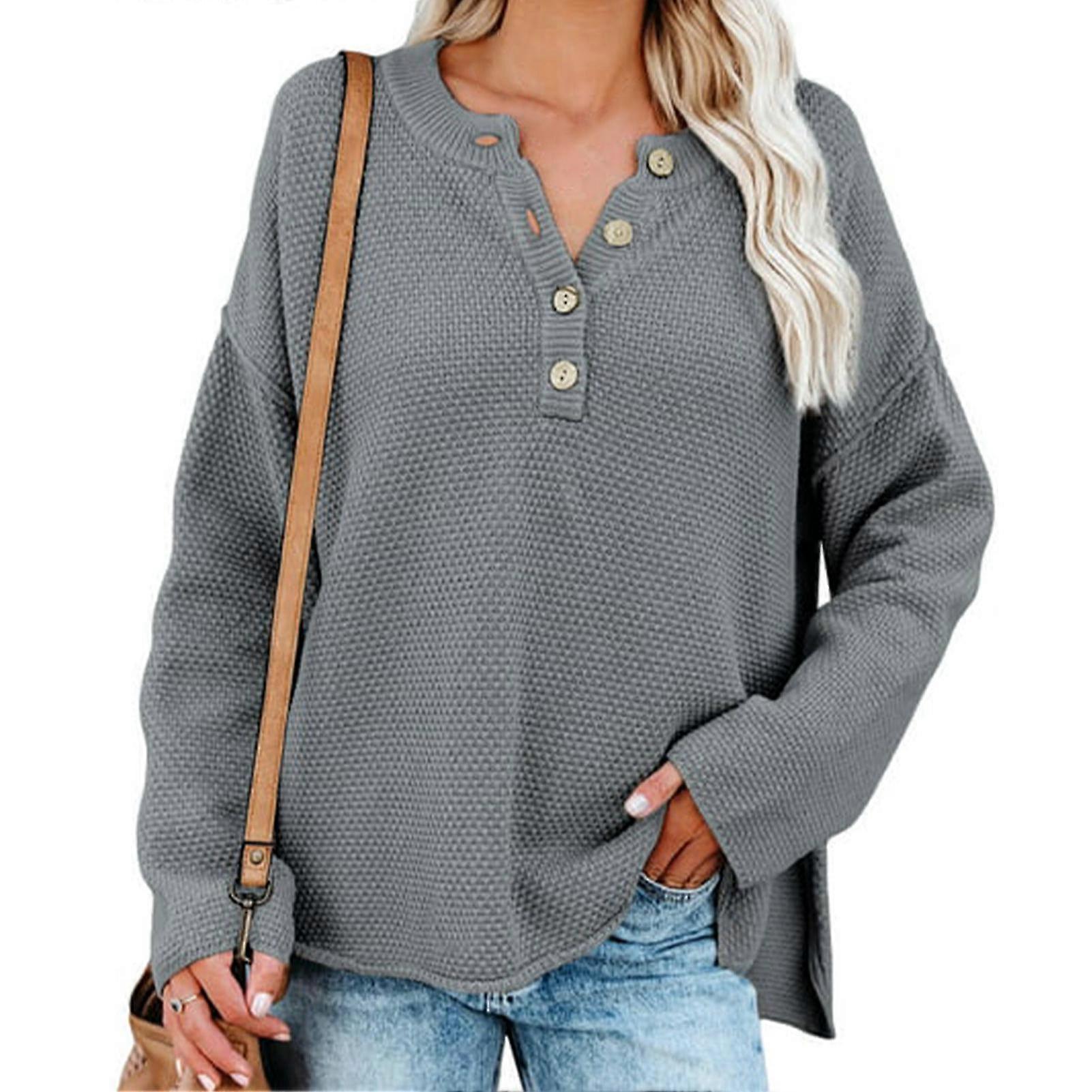 Fall Winter Button Up Warm Women Sweater Side Split Daily Long Sleeve Solid Soft