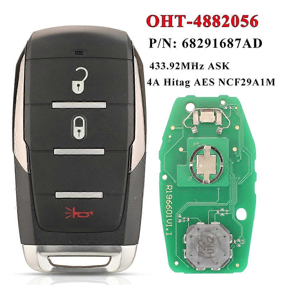 OHT-4882056 Smart Prox Remote Key Fob 433.92MHz 4A Chip for Dodge Ram 1500 Pickup 2019 2020+ 68291692AD 68291691AD