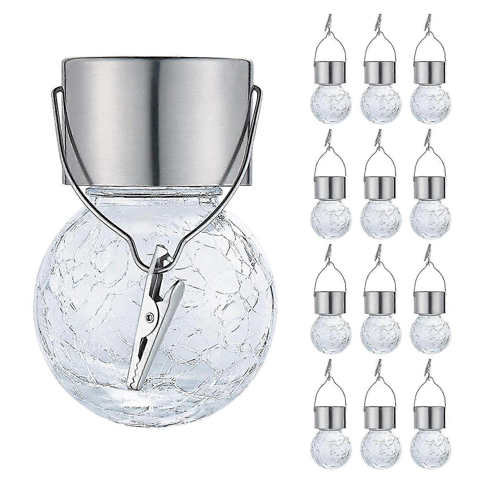 屋外ハンギングソーラーガーデンライト12パック-ソーラーパワードクラックルガラスボールライト防水ツリーハンギング屋外グローブライトガー用ハンドル付き