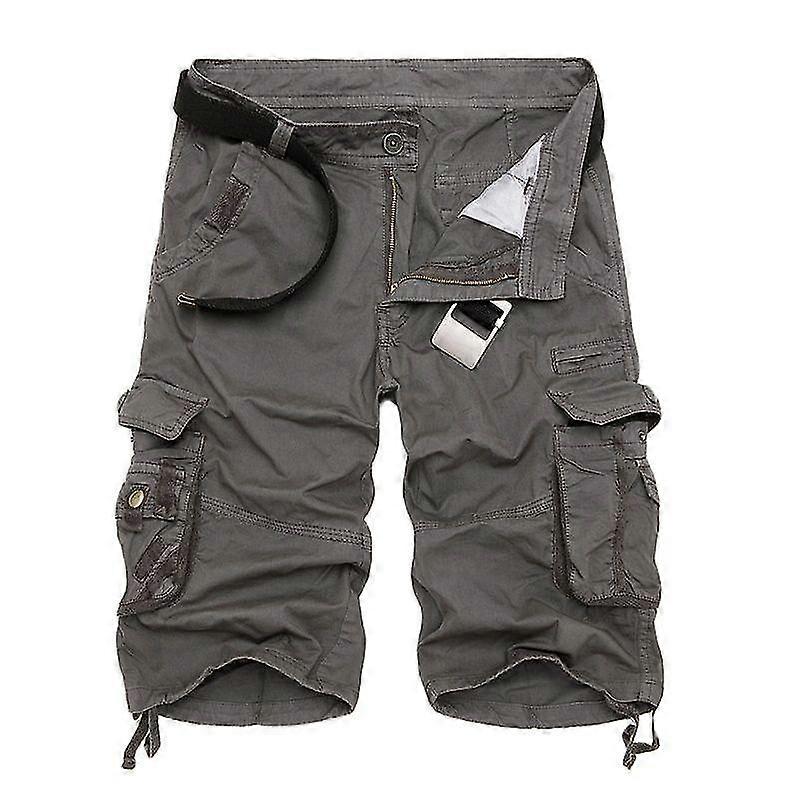 2022 Summer Cotton Cargo Shorts Men Fashion Multi Pocket Solid Color Causal Shorts Mens Loose Outdoor Mid Cargo Shorts No Belt,Gray