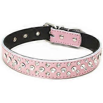 Coleira de Cachorro com Strass Ajustável com Rebite de Cristal Brilhante Coleira de Couro para Cães Pequenos e Médios