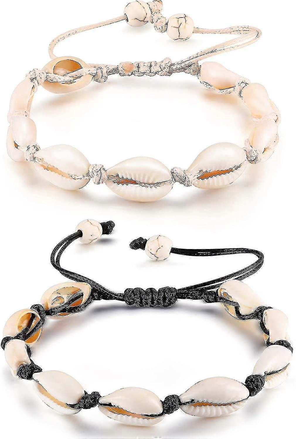 2 Pack Natural Shell Anklet Shell Crochet Ankle Bracelet Handmade Boho Shell Bead Anklet