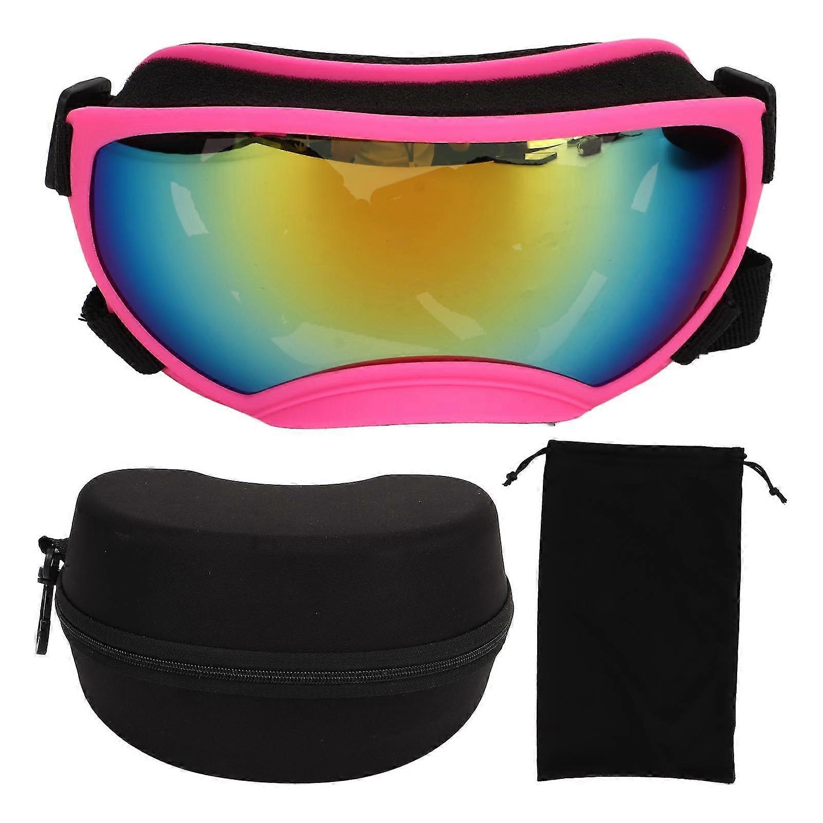UV Proof and Windproof Adjustable Strap Dog Goggles - Pink Frame with Red Lens - Ideal compatible with Outdoor Activities