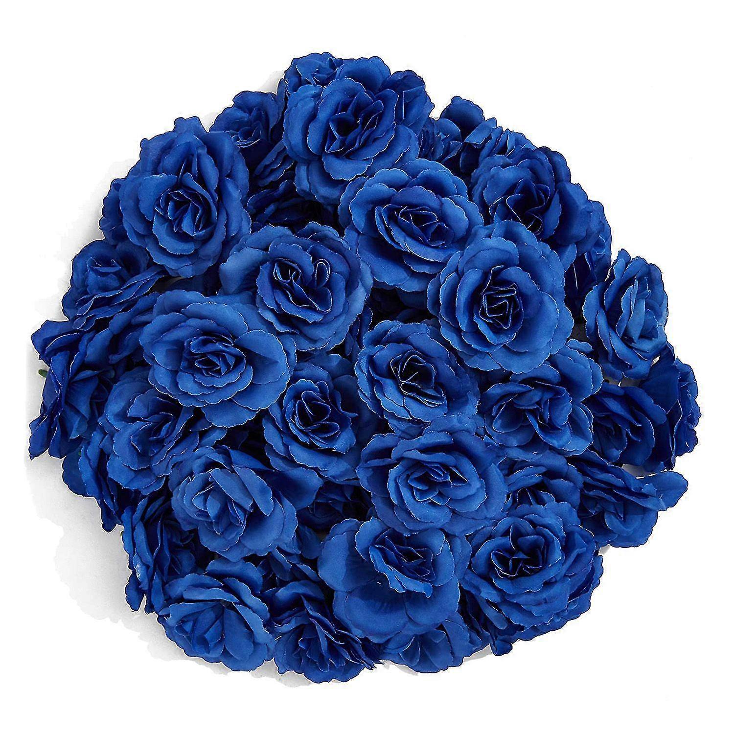 Artificial Flowers Silk Rose Flower Heads,50pcs Compatible Hat(dark Blue)