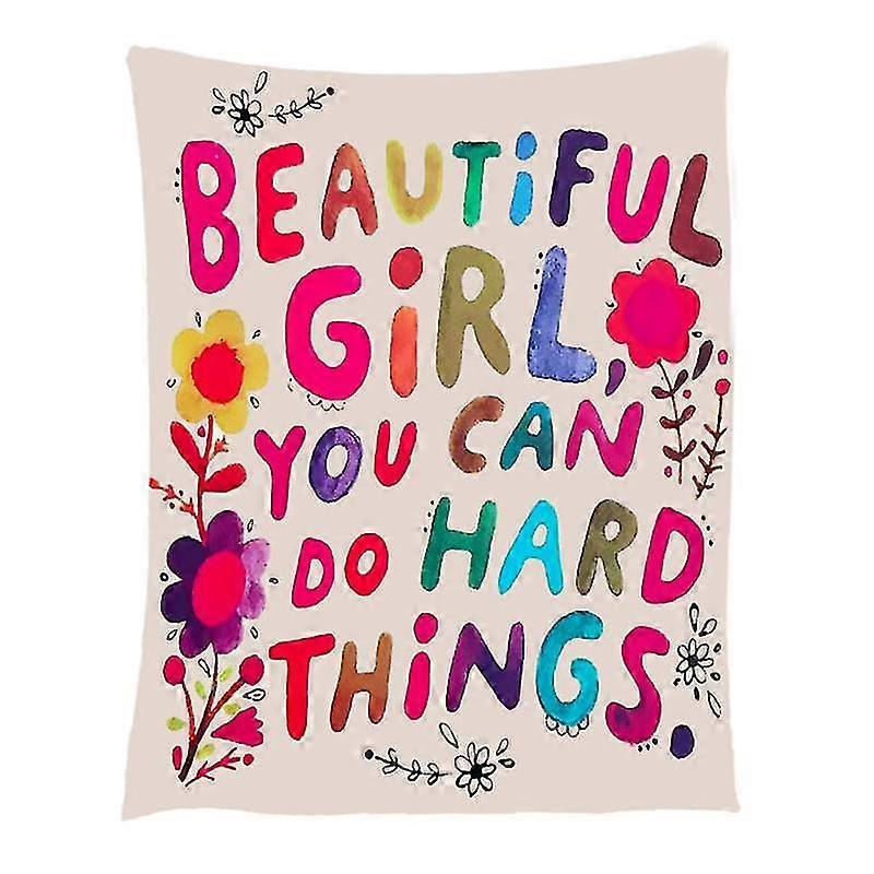 Flannel Blanket Colorful Inspirational Words Watercolor Flower Print Rectangle Soft Cozy Sof-ZZY