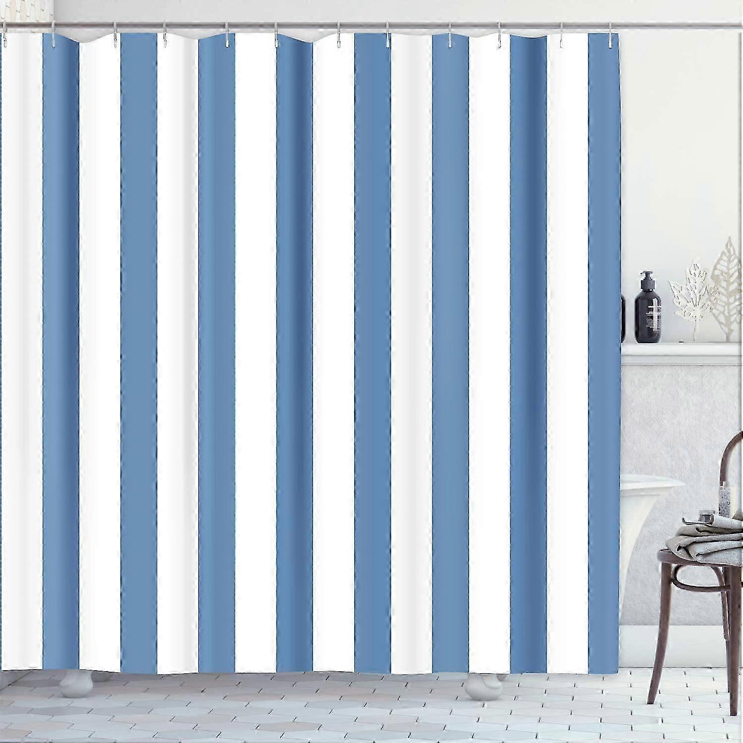 Shower Curtain Abstract Classic Blue and White Stripe Graphic Modern Waterproof Polyester Fabric 72 x 72 inches Set with Hooks